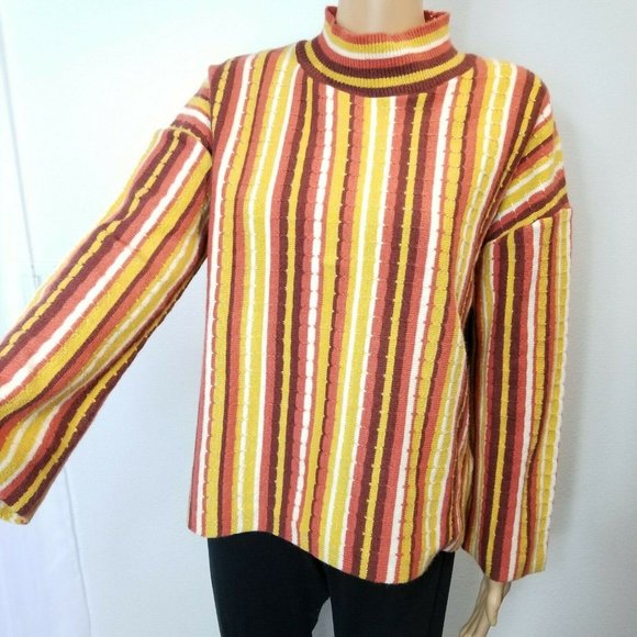 Nine West women's knit top Large mock neck stripe yellow brown long sleeve nwt - Picture 10 of 11